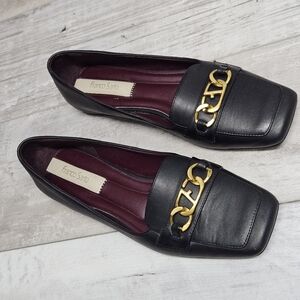Franco Sarto Tiari Flat Loafers with Gold Chain Detail Size 10 Black Classic